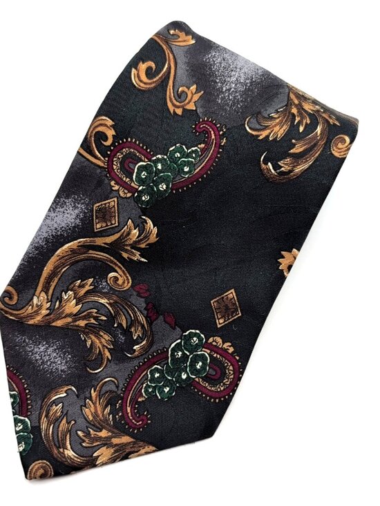 le chateau Other - Vintage Le Chateau Men's Paisley Necktie 58.5" Polyester Black/Brown Canada GUC